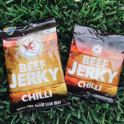 We sell 35g packs for an impulse buy snack and 100g packs for those who enjoy their jerky