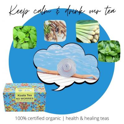 The original and still our Number 1 selling tea - No Worries. This caffeine free, certified organic tea is a good tonic when too many things are happening and you begin to feel frazzled. No Worries tea contains a special blend of mint, lemongrass, lemon b