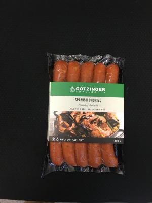 The flavor of Spain! A spiced coarse pork  sausage seasoned with chili,  pepper and paprika