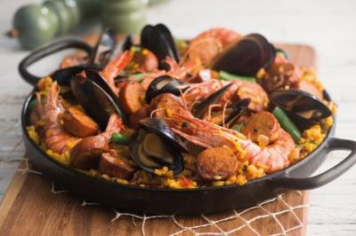 The great Spanish Paella with seafood and Gotzinger Chorizo.