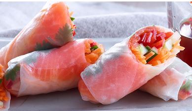 Rice paper rolls with smoked ocean trout